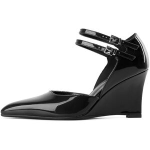 NWT. Women's Wedge Black (Patent Leather-Looking) Heel Pumps. Size S